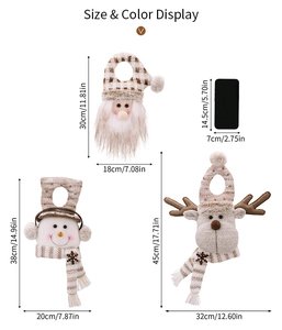 Detailed size chart for plush Christmas Santa, Snowman, and Reindeer door hangers