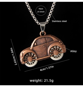 Detailed dimensions of the vintage car pendant necklace showing size and material info