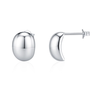 Minimalist s925 sterling silver bean stud earrings with irregular crescent moon design