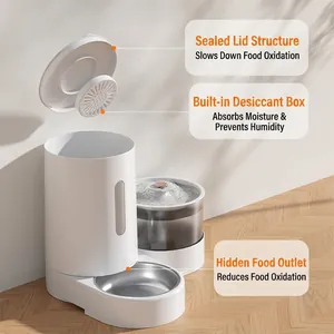 Automatic pet water dispenser and feeder with large capacity and stainless steel bowl