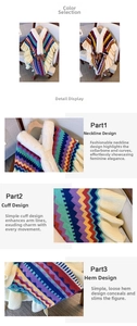Detailed knit poncho with a white faux fur V-neckline and colorful zigzag pattern