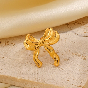 Bow Knot Ring 18K Gold Plated Stainless Steel Simple Hand Polished Elegant Fashion Jewelry Gift For Women