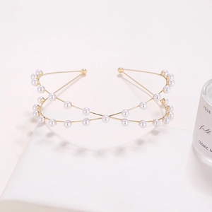 Elegant Artificial Pearl Headband Geometric Cross Double Layer Metal Hair Hoop Simple Fashion Hair Accessories For Women