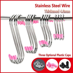 S Shaped Hooks Stainless Steel Heavy Duty Thickened Utility Hangers With Protective Caps For Kitchen Bathroom Hanging