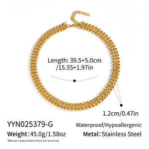 Detailed specs of the gold stainless steel spring fringe necklace with weight and dimensions