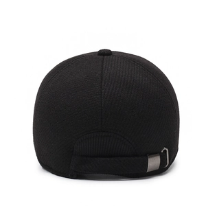 Men's winter wool blend baseball cap in black with adjustable metal buckle back view