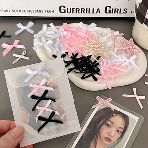DIY ribbon bow accessories for photo card decoration in black, white, and pink