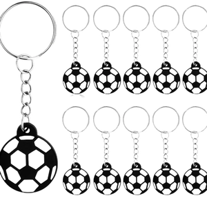 Bulk set of classic black and white football keyrings with durable silver metal chains