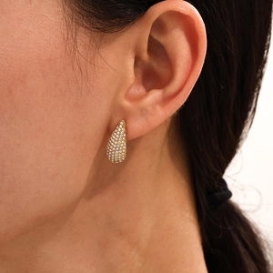 Eleganti orecchini a goccia placcati in oro con zirconi indossati sul lobo