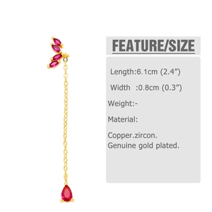 Detail view of long tassel earrings with dimensions of 6.1cm length and 0.8cm width