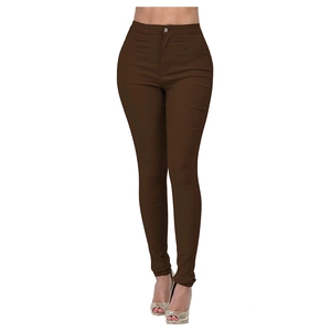 Classic high-waisted skinny jeans in dark brown stretch denim for women