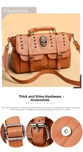 Close-up of punk style crossbody bag featuring skull motif and metal rivet details