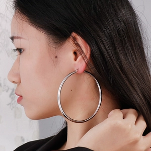 Minimalist silver titanium steel hoop earrings for women with polished finish