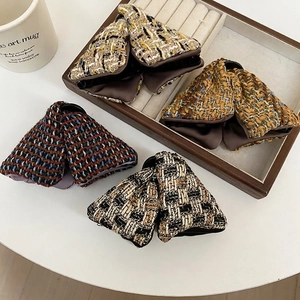 Lot de pinces à cheveux à nœud en tweed à carreaux au style rétro élégant