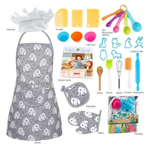 27-piece kids kitchen baking set featuring elephant apron chef hat and wooden utensils