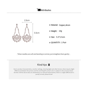 Detailed size chart for hollow water drop earrings with copper and zircon dimensions