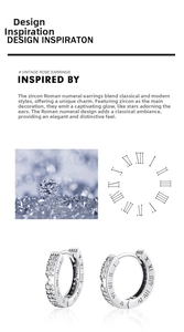 Detailed view of silver roman numeral earrings with micro-inlaid zircon gemstones
