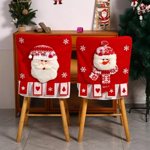 Christmas chair covers set with 3D Santa and Snowman embroidery on wooden dining chairs