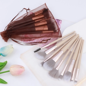 9pcs makeup brush set with mesh bag for powder blush and eye shadow tools