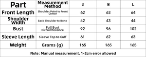 Detailed size chart for the fashion double-breasted plaid poplin shirt for women