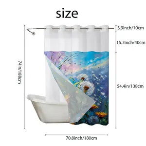 Detailed sizing chart for floral waterproof shower curtain showing 180x188cm dimensions