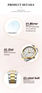 Detail view of scratch-resistant glass and silver-gold steel band for men watch