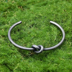 Vintage Stainless Steel Cuff Bracelet With Twisted Rope Knot Design Antique Silver Open Adjustable Bangle For Men Women