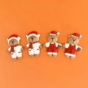 Christmas Bear Resin Charms Hand Painted Cartoon DIY Accessories For Jewelry Making Phone Case Decor Cute Festival Miniature