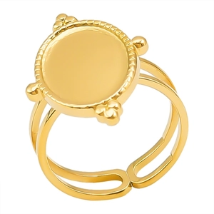 Minimalist oval stainless steel ring in gold finish with beaded edges and open band design