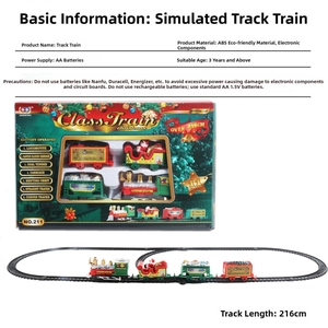 Detailed Christmas train track set with 11 pieces including locomotive and toy carriages