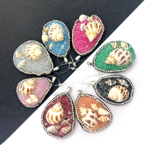 Water Drop Pendant Resin Natural Shell Rhinestone Alloy Inlaid Jewelry Making DIY Necklace Accessory Nautical Charm