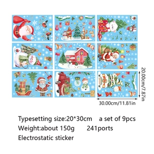 9-teiliges Set Aquarell-Weihnachtsmann- und Rentier-Fensteraufkleber statisch haftend