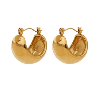 Polished gold irregular teardrop hoop earrings in high-shine stainless steel