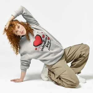 Men Sweatshirt Fleece Polyester Heart Print Valentine's Day Crewneck Long Sleeve Pullover Casual Warm Clothing