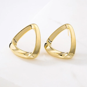 Fashion gold-plated geometric stud earrings with irregular twisted triangle design