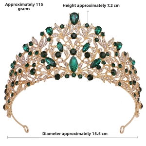 Baroque bridal crown detail: green crystals, 15.5cm diameter, 7.2cm height, 115g weight