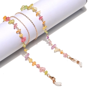 Colorful natural stone eyeglass chain with gold metal links and anti-slip rubber loops