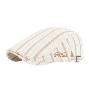 British vintage striped newsboy cap with embroidery and adjustable buckle in beige