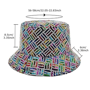 Colorful sequin bucket hat with geometric mesh patterns for stage and outdoor sun protection