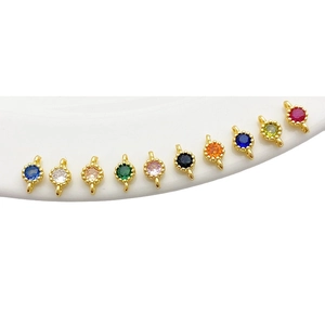 Set of 10 14K gold plated cubic zirconia round connectors in various colors for jewelry DIY