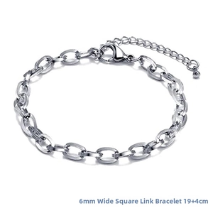 Détail du bracelet chaîne O carrée 6mm en acier avec fermoir homard et extension