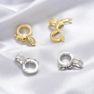 Brass 18K Gold Plated Round Hinged Jewelry Connector Clasp With Zirconia For Necklace Pendant DIY Findings Making