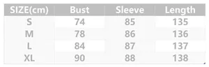 Size chart for off-shoulder maternity evening dress showing bust and length measurements