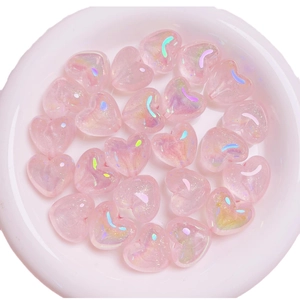 Pink heart-shaped glowing beads with UV glitter effect for DIY jewelry and phone chains