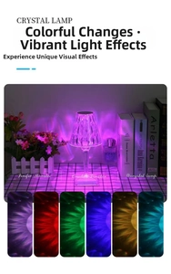 Detail of crystal touch lamp showing acrylic diamond cut and colorful light patterns