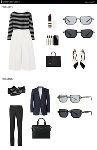 Lookbook display of square oversized sunglasses paired with trendy men and women outfits
