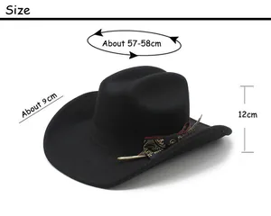 Size chart for black felt fedora hat with 9cm brim and 12cm height dimensions