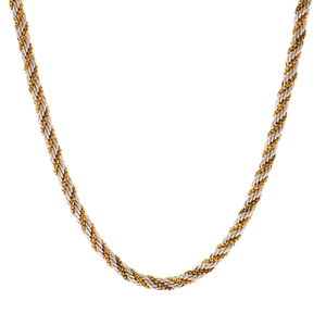 Collier chaîne corde en acier inoxydable plaqué or 18 carats bicolore or et argent