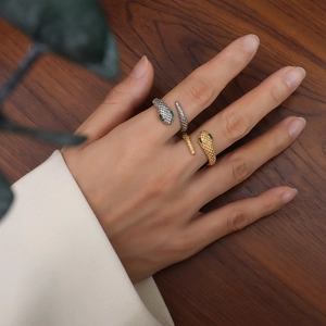 Snake Open Ring 18K Gold Plated Titanium Steel Green Zircon Eyes Scale Texture Luxury Niche Jewelry For Women