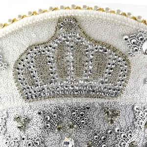 Captain hat with silver sequins and large rhinestone crown for festival party performance